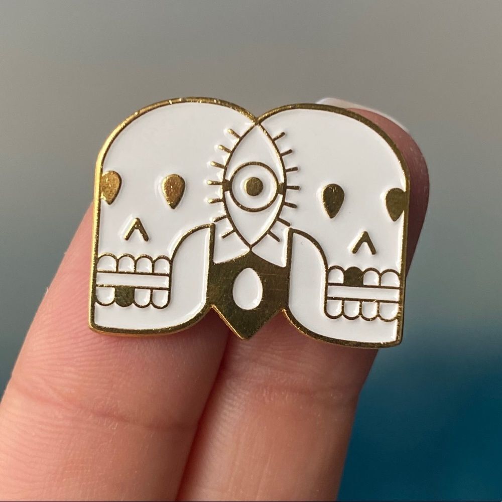 Double Skulls & Eye Enamel Pin/ Brooch Lapel